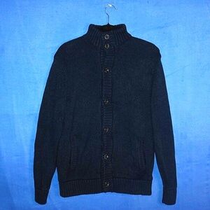 CHAPS Mock Neck Cardigan Sweater Navy Small